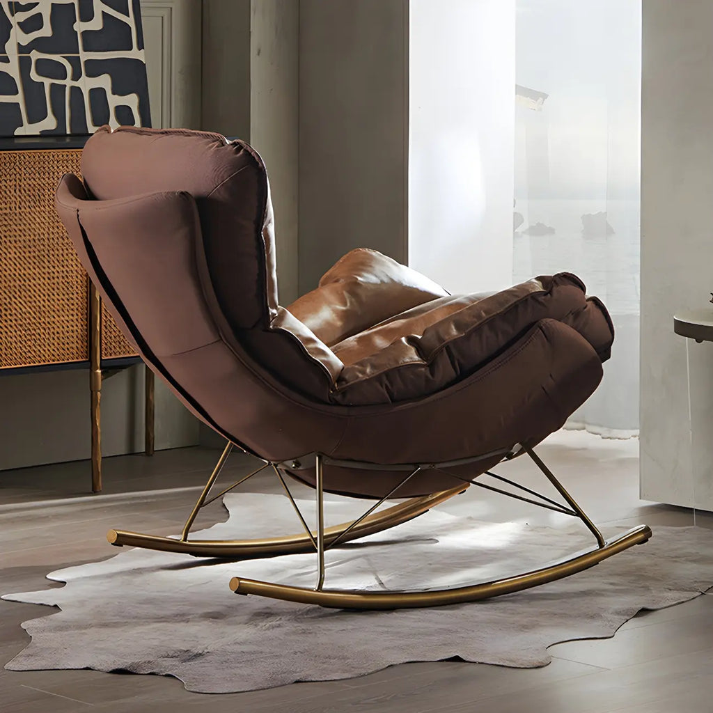 Brown Modern Upholstered Rocking Chair with Ottoman for Indoor