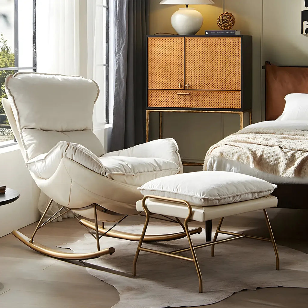 Brown Modern Upholstered Rocking Chair with Ottoman for Indoor