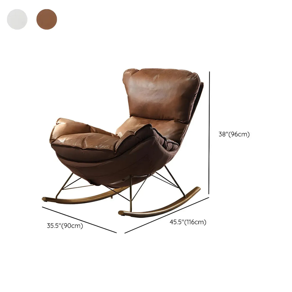Brown Modern Upholstered Rocking Chair with Ottoman for Indoor
