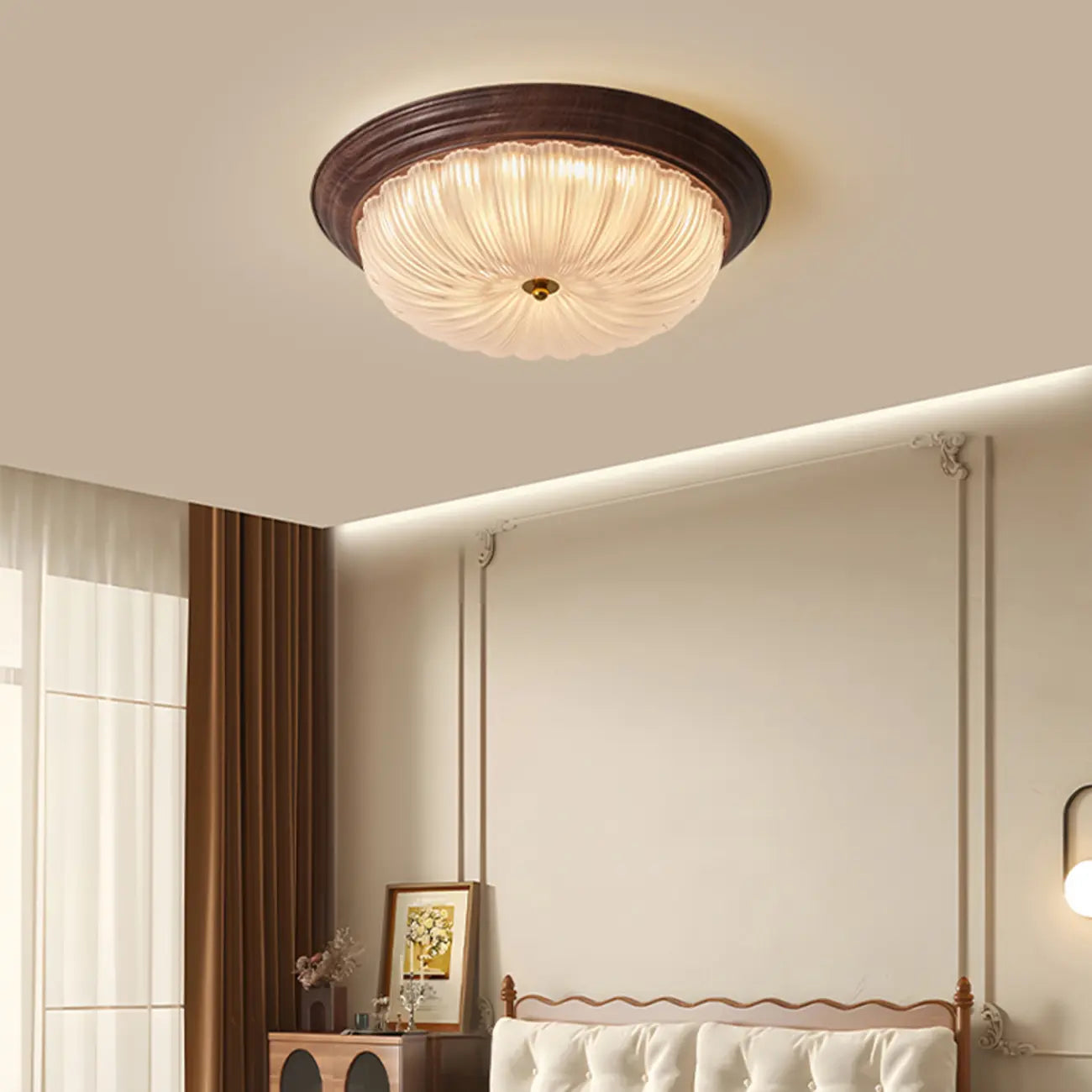Vintage Glass Brown Flush Mount Dimmable LED Ceiling Light