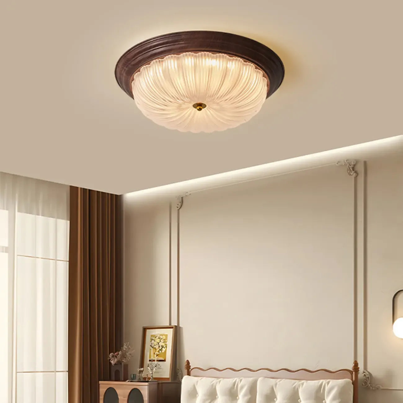 Vintage Glass Brown Flush Mount Dimmable LED Ceiling Light
