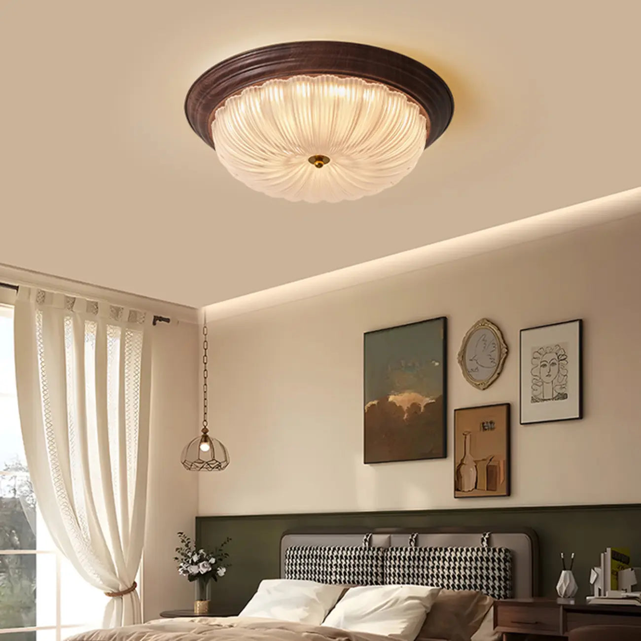 Vintage Glass Brown Flush Mount Dimmable LED Ceiling Light
