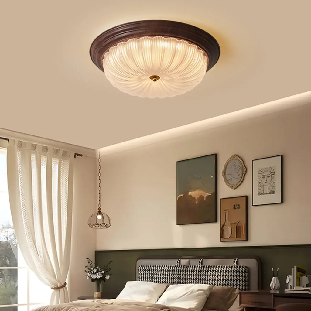 Vintage Glass Brown Flush Mount Dimmable LED Ceiling Light