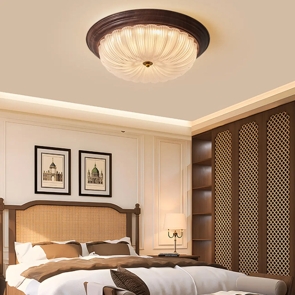 Vintage Glass Brown Flush Mount Dimmable LED Ceiling Light