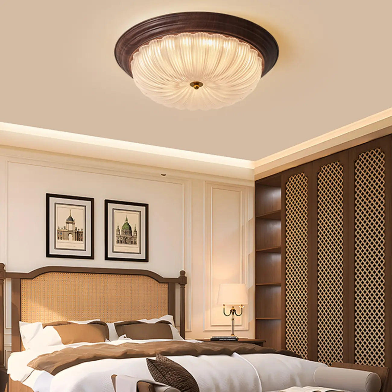 Vintage Glass Brown Flush Mount Dimmable LED Ceiling Light