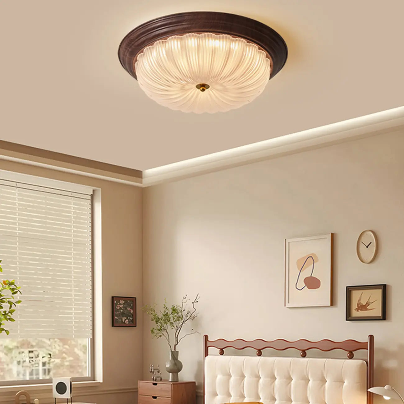 Vintage Glass Brown Flush Mount Dimmable LED Ceiling Light