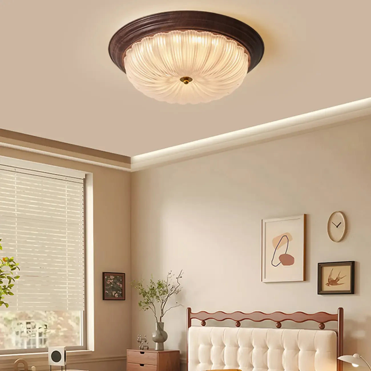 Vintage Glass Brown Flush Mount Dimmable LED Ceiling Light