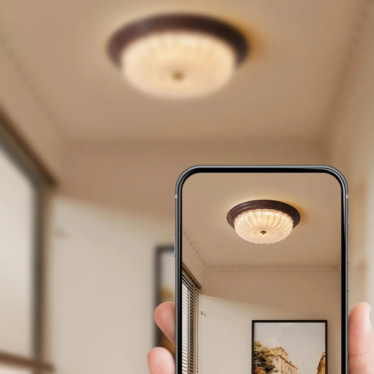 Vintage Glass Brown Flush Mount Dimmable LED Ceiling Light