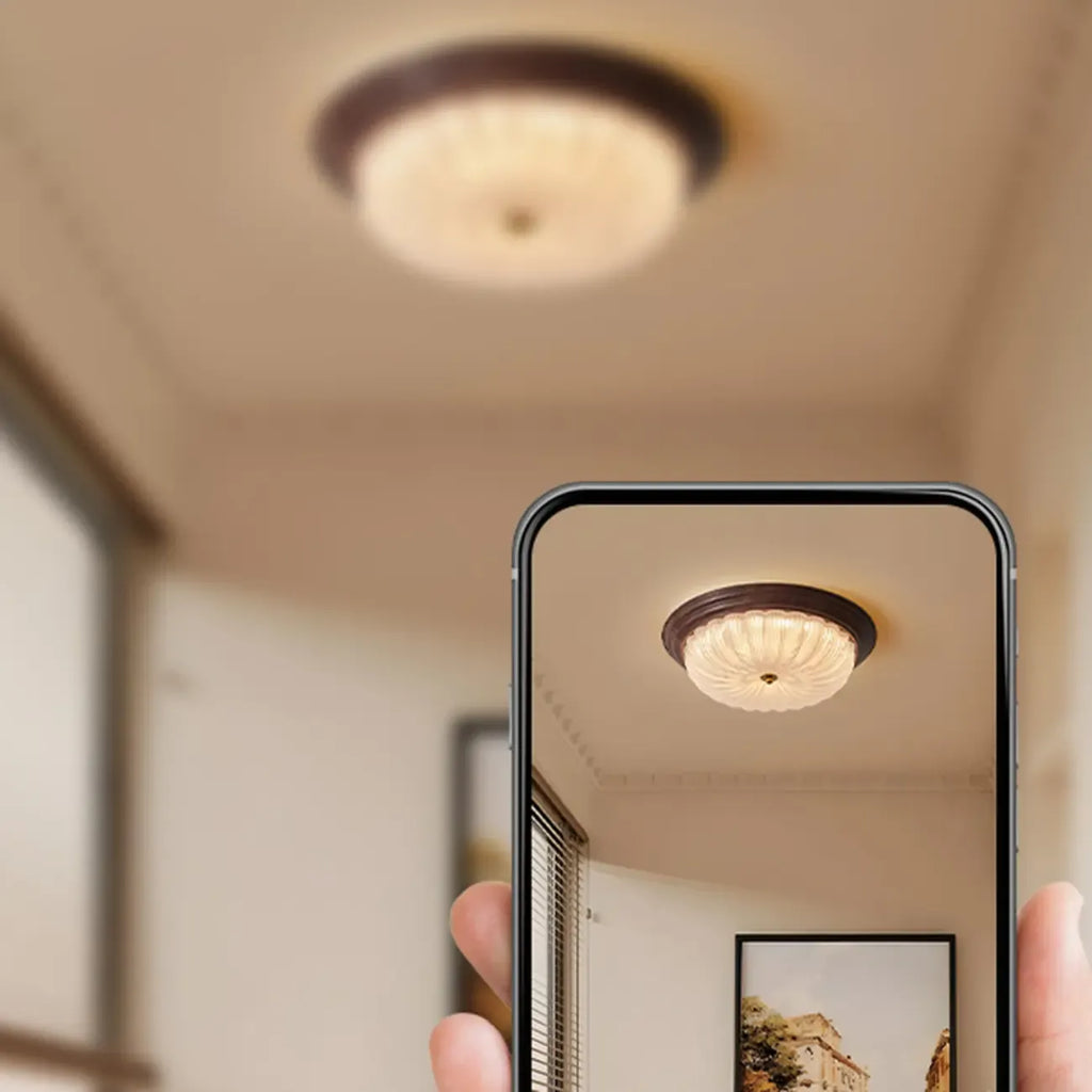 Vintage Glass Brown Flush Mount Dimmable LED Ceiling Light