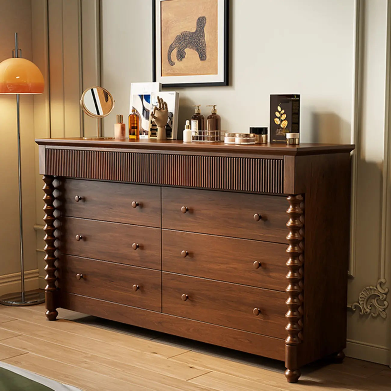 Elegant Wooden Double Dresser with 5-Drawers for Bedroom
