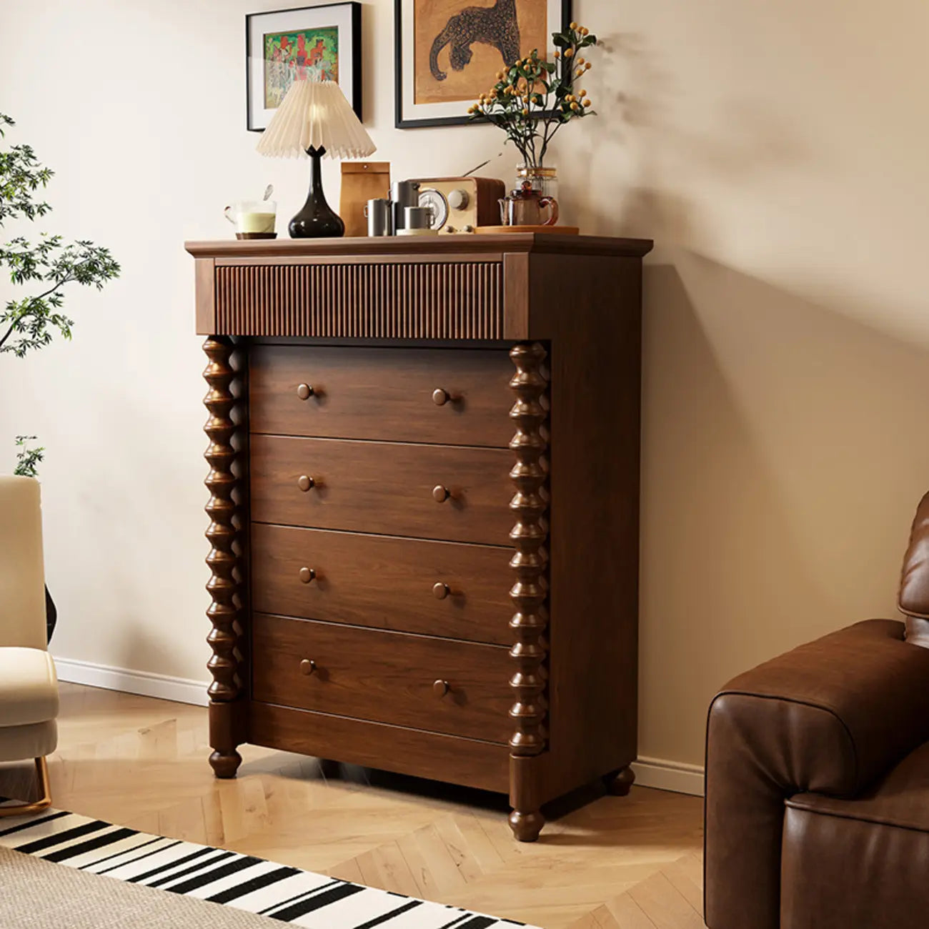 Elegant Wooden Double Dresser with 5-Drawers for Bedroom
