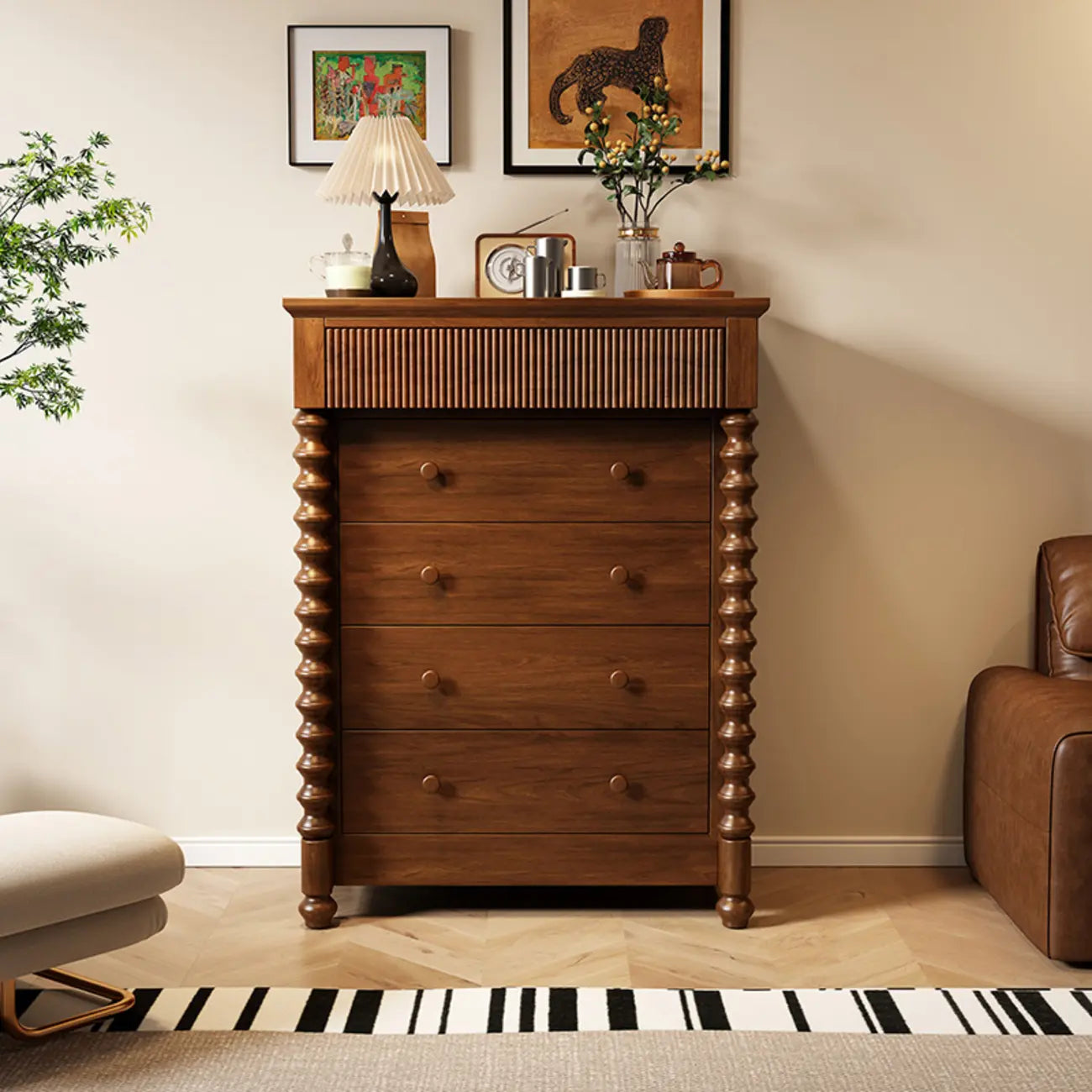 Elegant Wooden Double Dresser with 5-Drawers for Bedroom