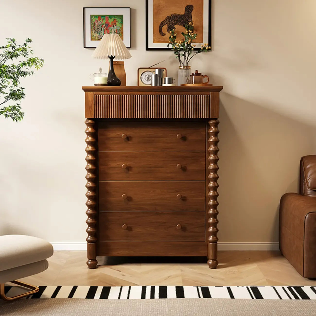 Elegant Wooden Double Dresser with 5-Drawers for Bedroom