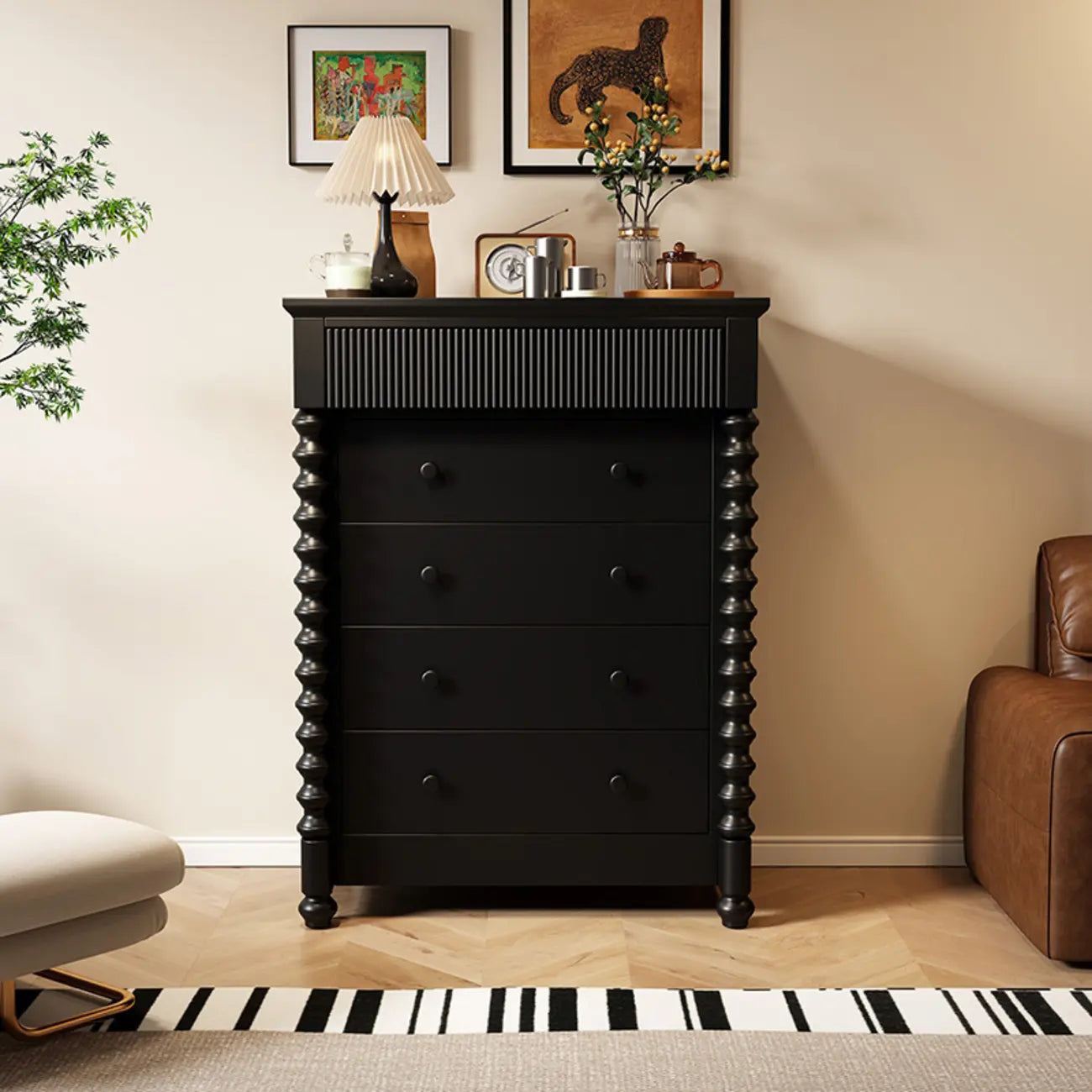 Elegant Wooden Double Dresser with 5-Drawers for Bedroom