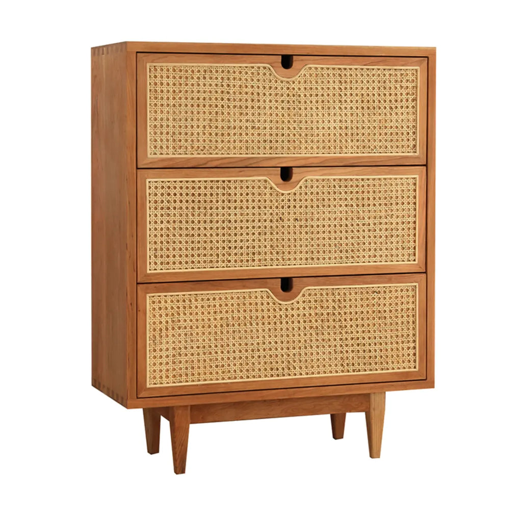 Tropical Brown Wooden 3 Drawers Rattan Chest for Storage