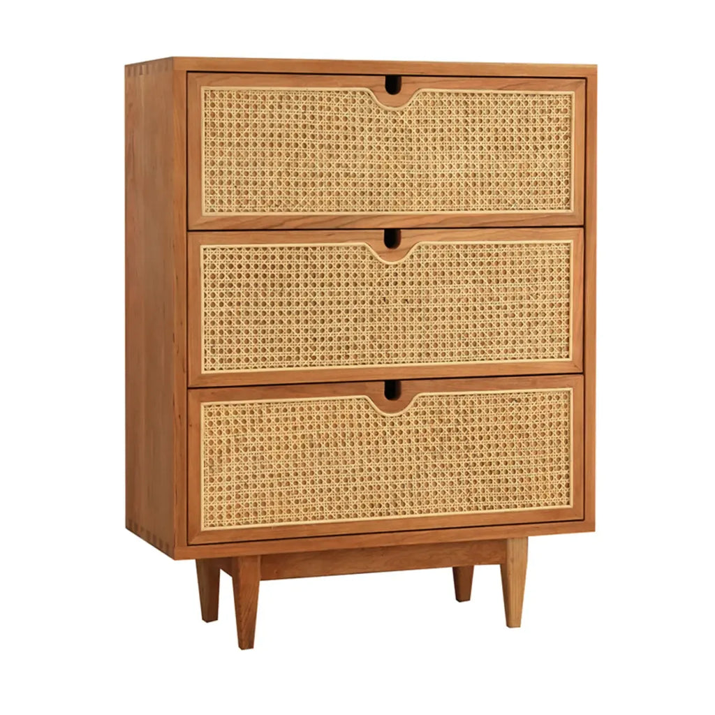 Tropical Brown Wooden 3 Drawers Rattan Chest for Storage