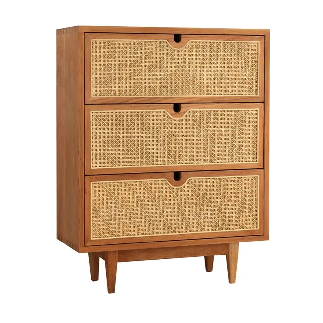 Tropical Brown Wooden 3 Drawers Rattan Chest for Storage