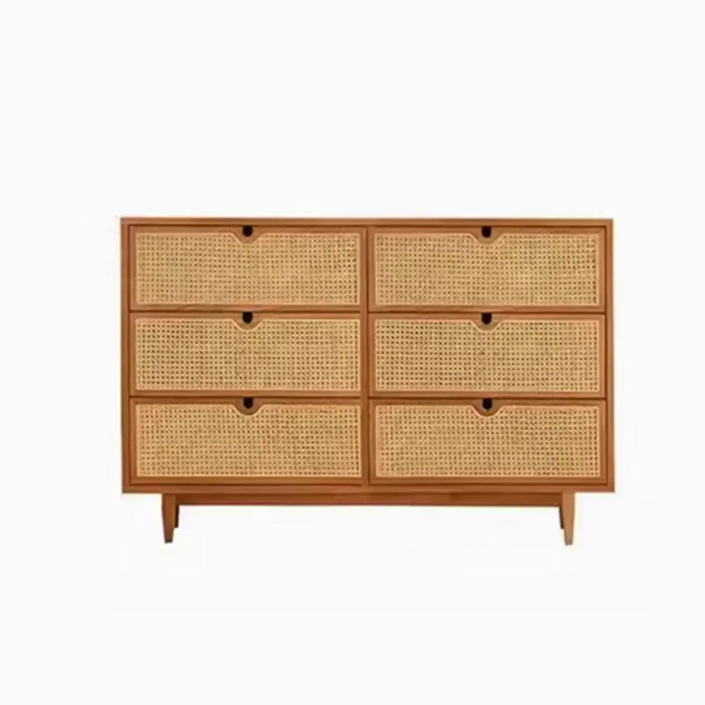 Tropical Brown Wooden 3 Drawers Rattan Chest for Storage