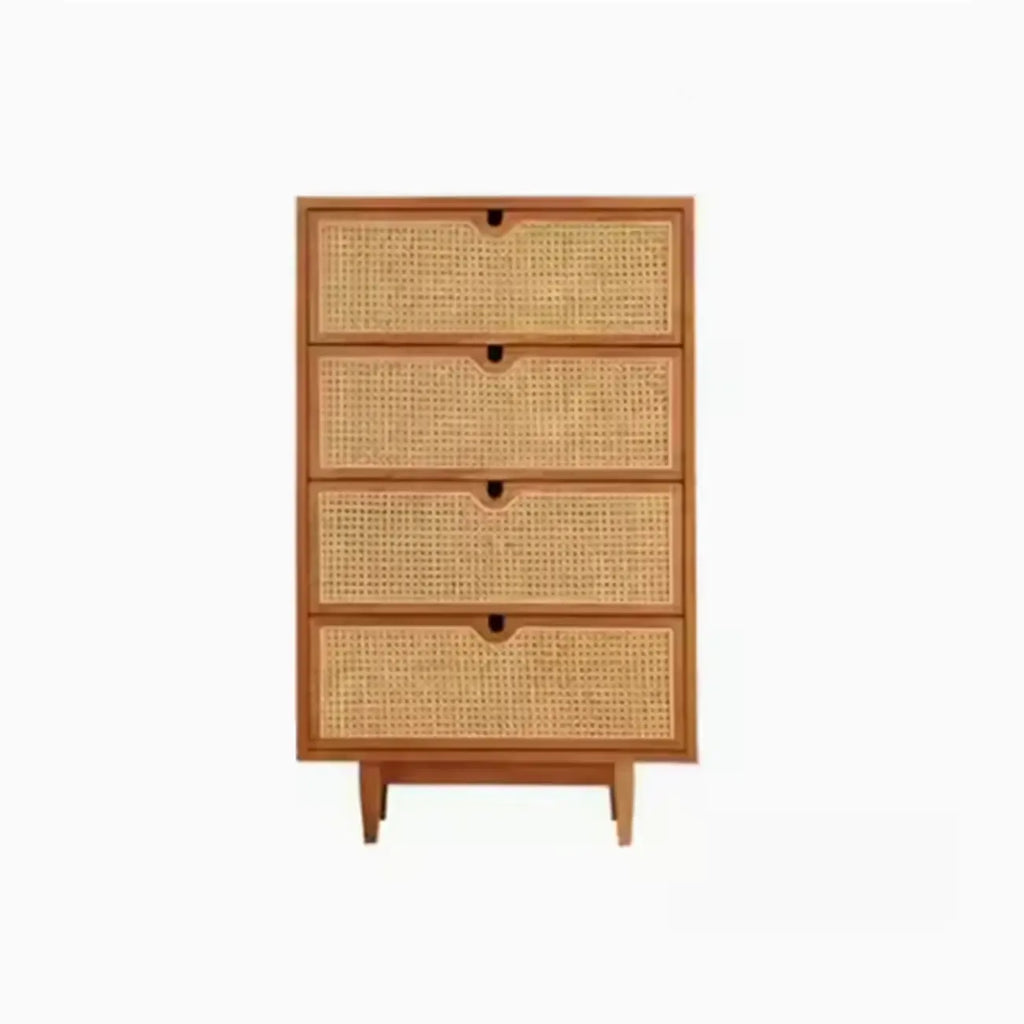 Tropical Brown Wooden 3 Drawers Rattan Chest for Storage