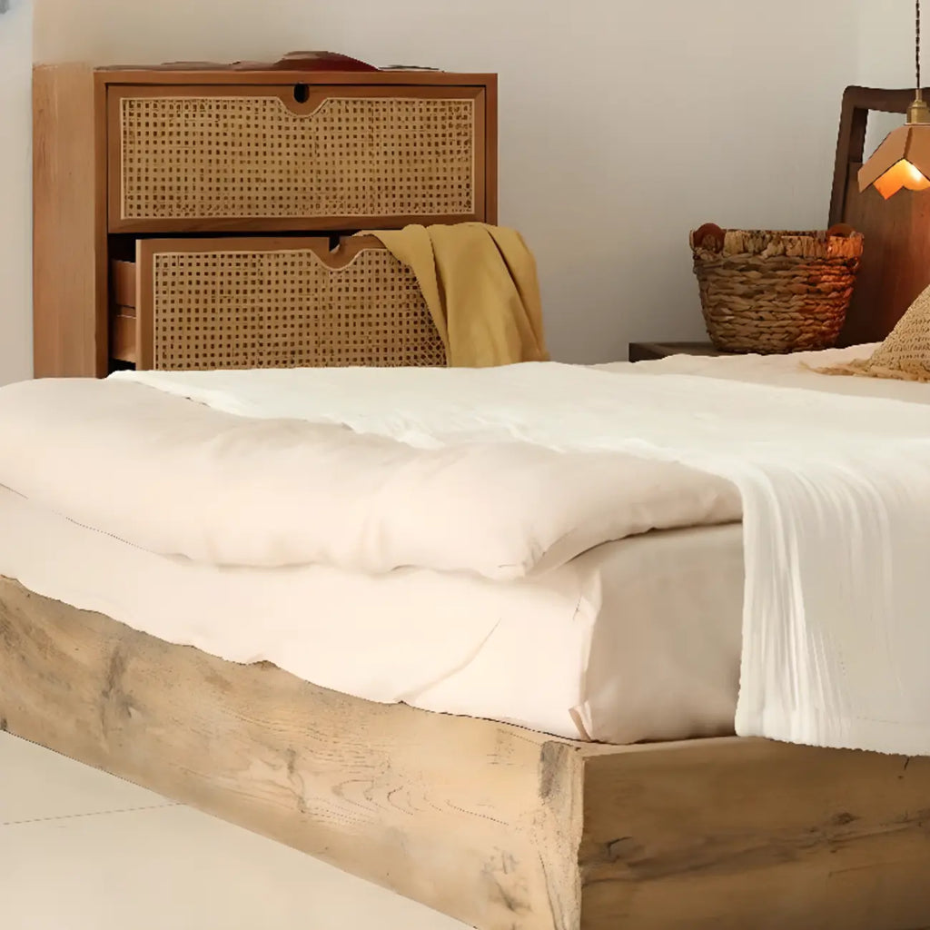 Tropical Brown Wooden 3 Drawers Rattan Chest for Storage