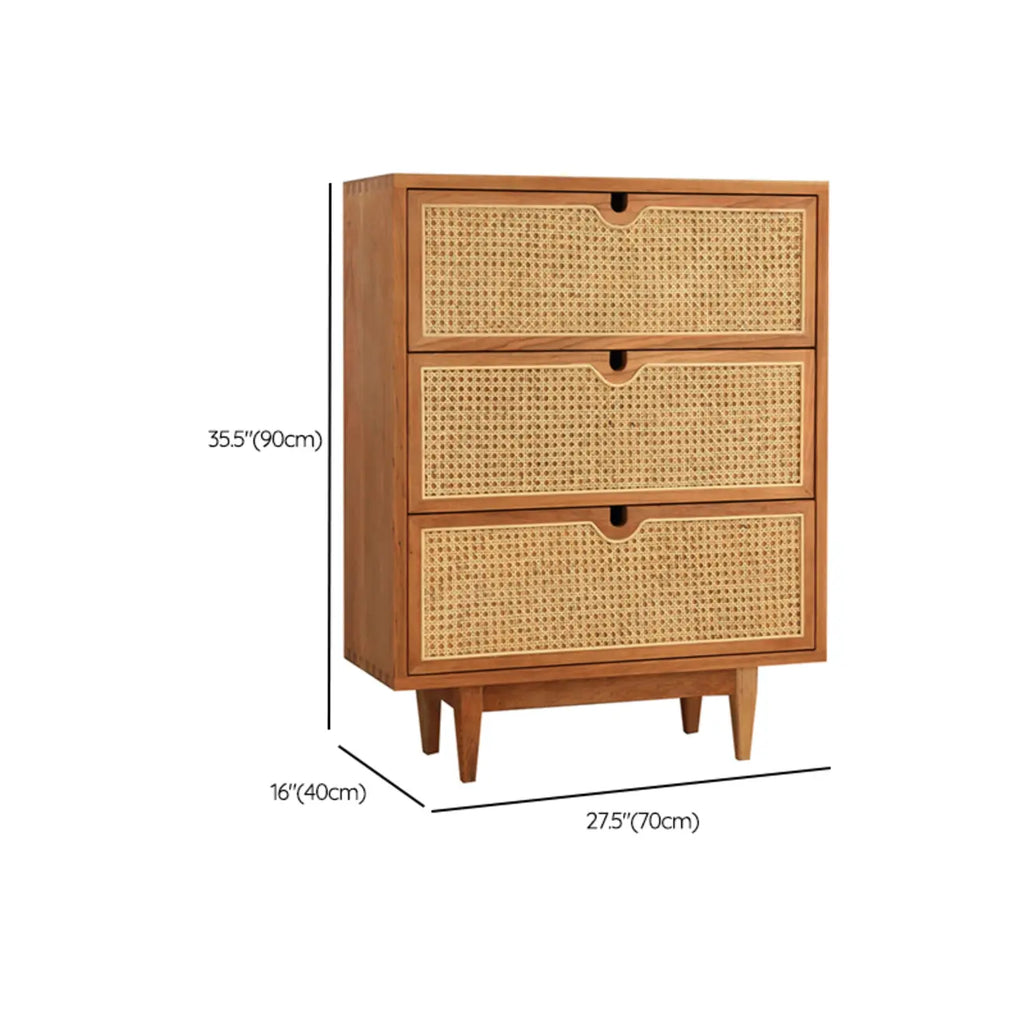 Tropical Brown Wooden 3 Drawers Rattan Chest for Storage