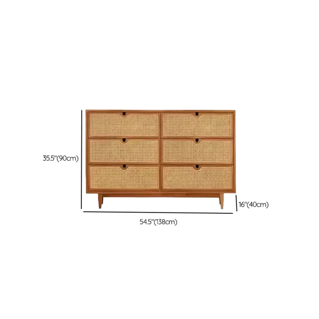 Tropical Brown Wooden 3 Drawers Rattan Chest for Storage