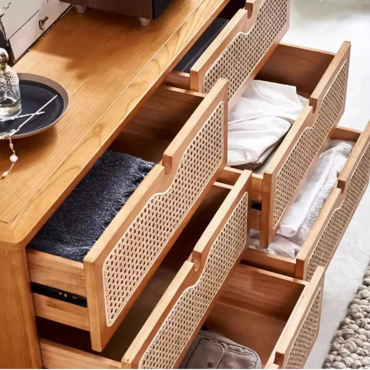 Tropical Natural Woven Double Layer Chest with 6-Drawers