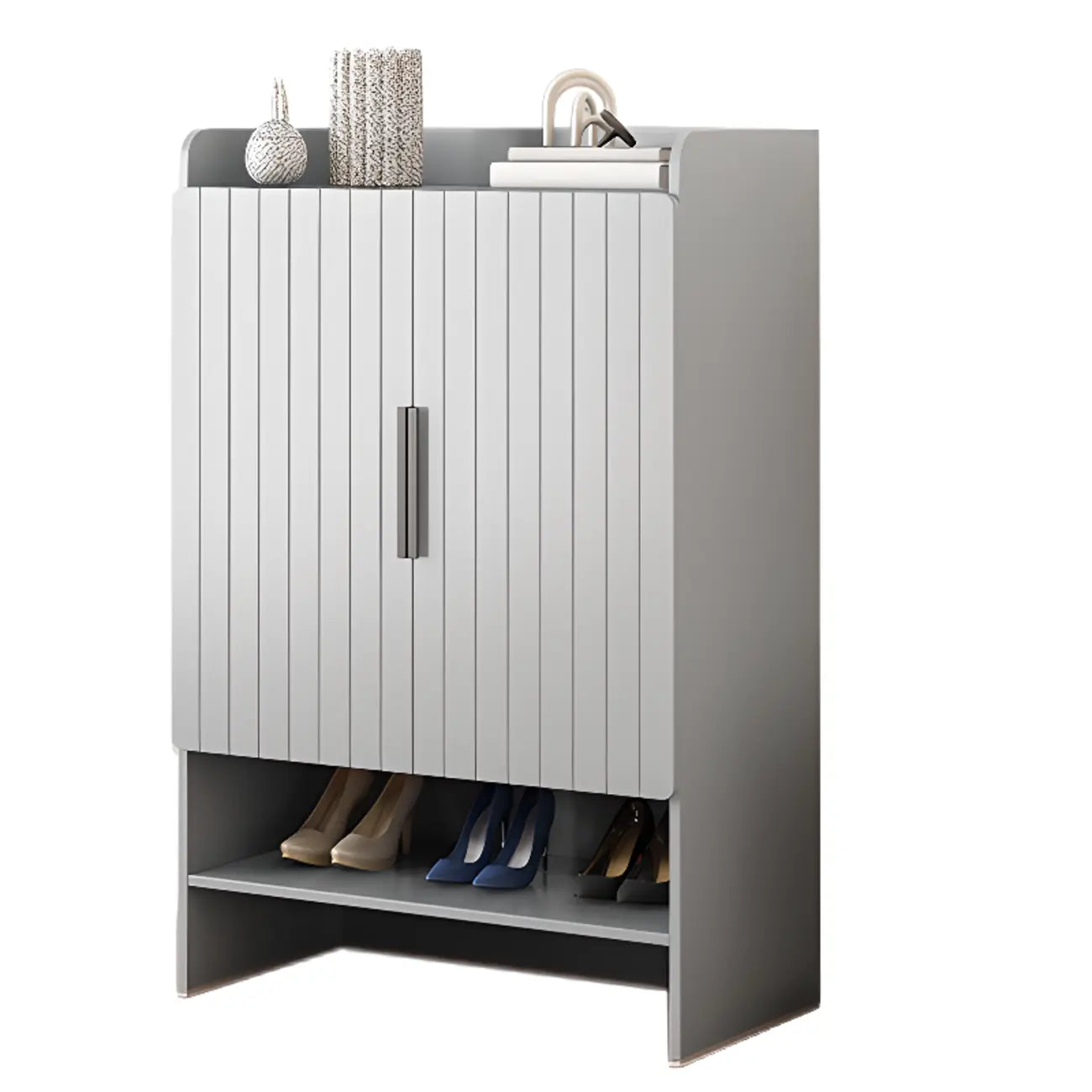 Vertical Wooden White Shoe Cabinet with Doors
