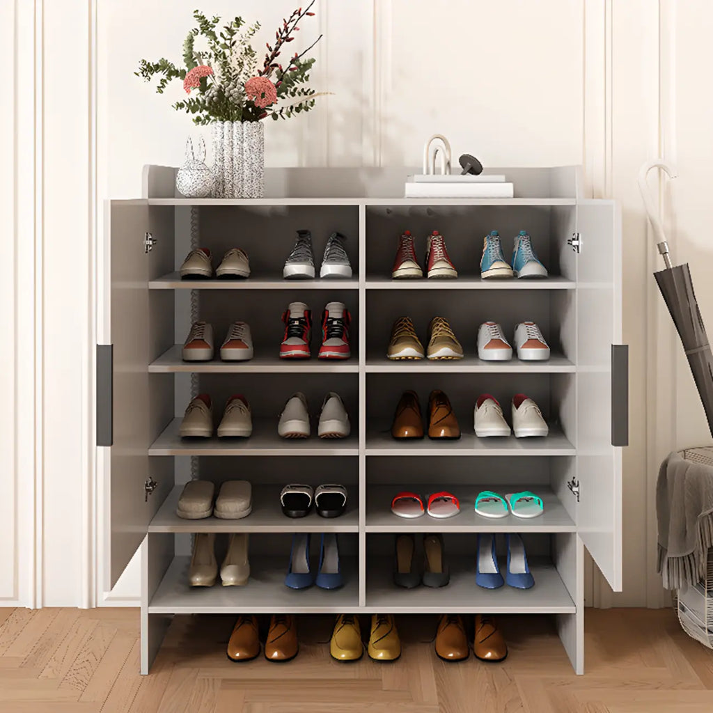Vertical Wooden White Shoe Cabinet with Doors