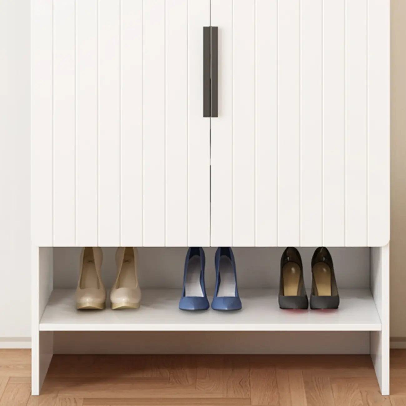 Vertical Wooden White Shoe Cabinet with Doors