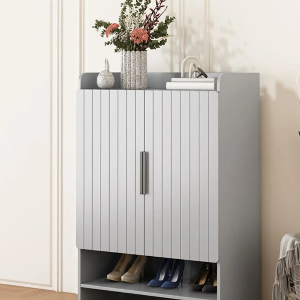 Vertical Wooden White Shoe Cabinet with Doors