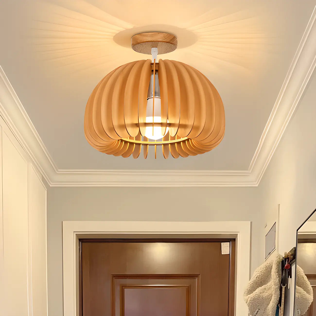 Natural Finish Dome Semi Flush Ceiling Light for Living Room