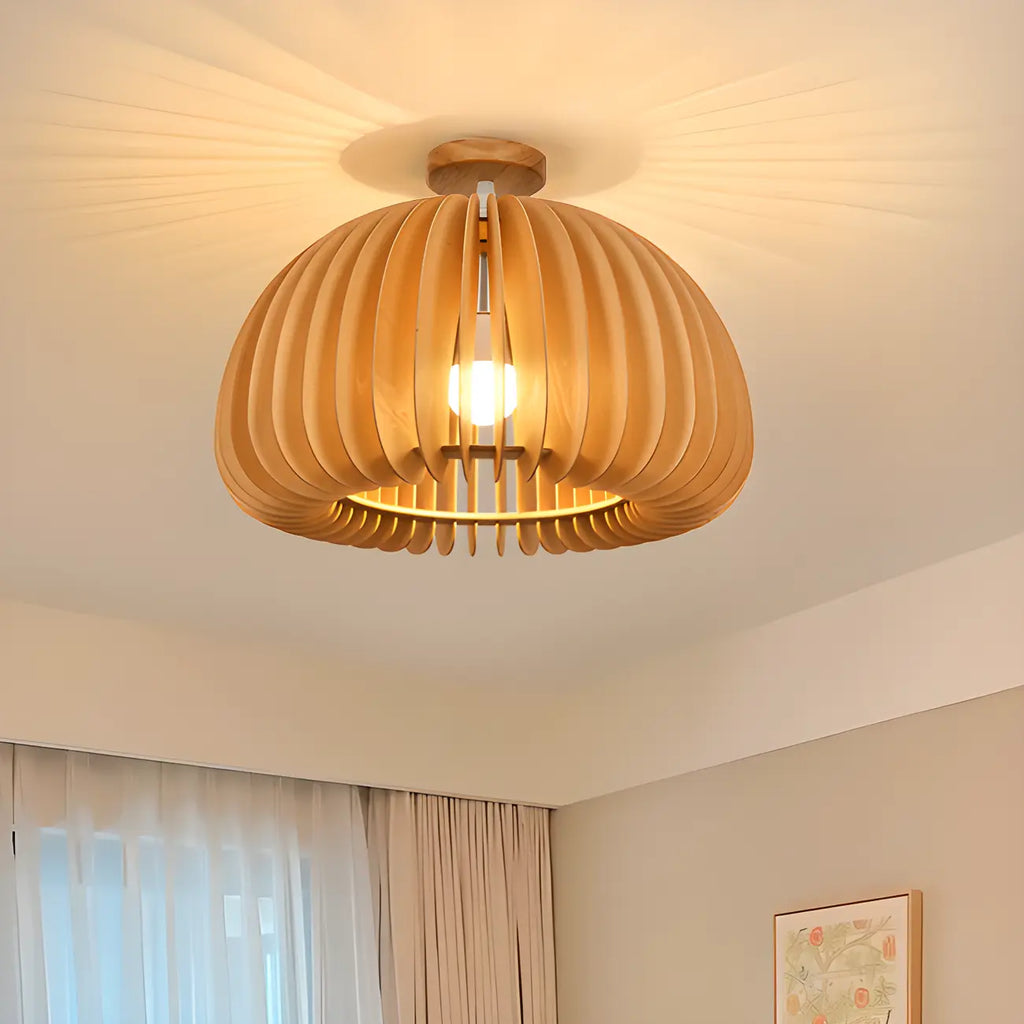 Natural Finish Dome Semi Flush Ceiling Light for Living Room