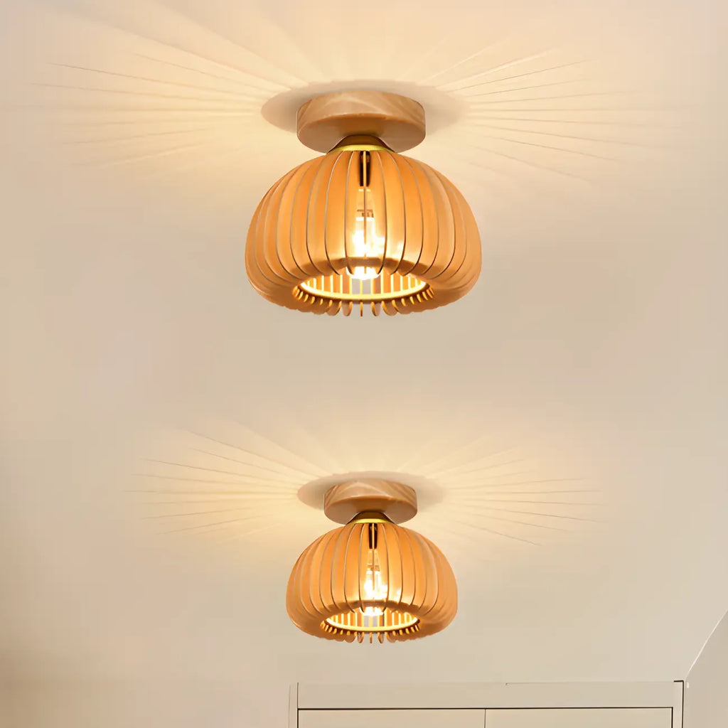 Natural Finish Dome Semi Flush Ceiling Light for Living Room