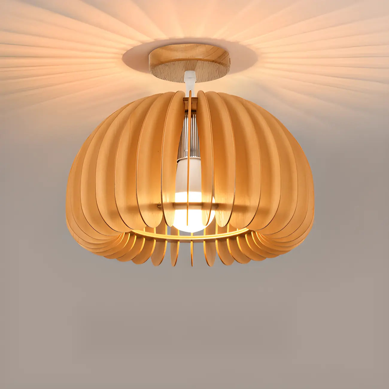 Natural Finish Dome Semi Flush Ceiling Light for Living Room