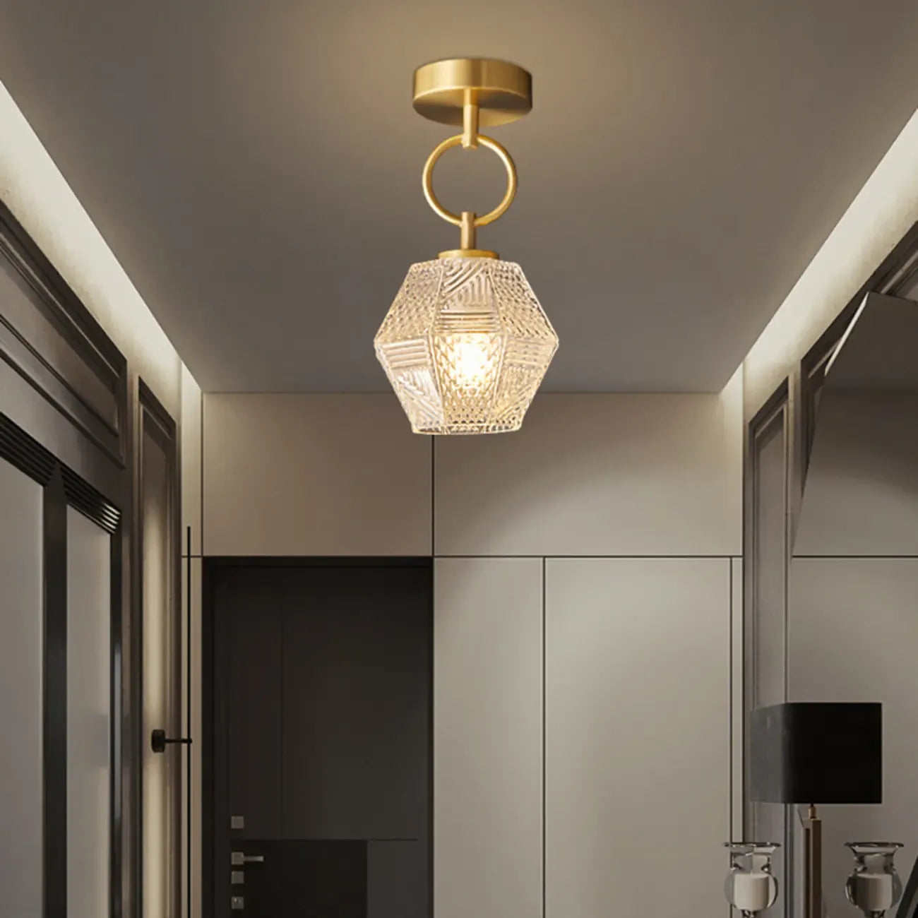 5 to 9 Inch Gold Modern Semi Flush Ceiling Light for Entryway
