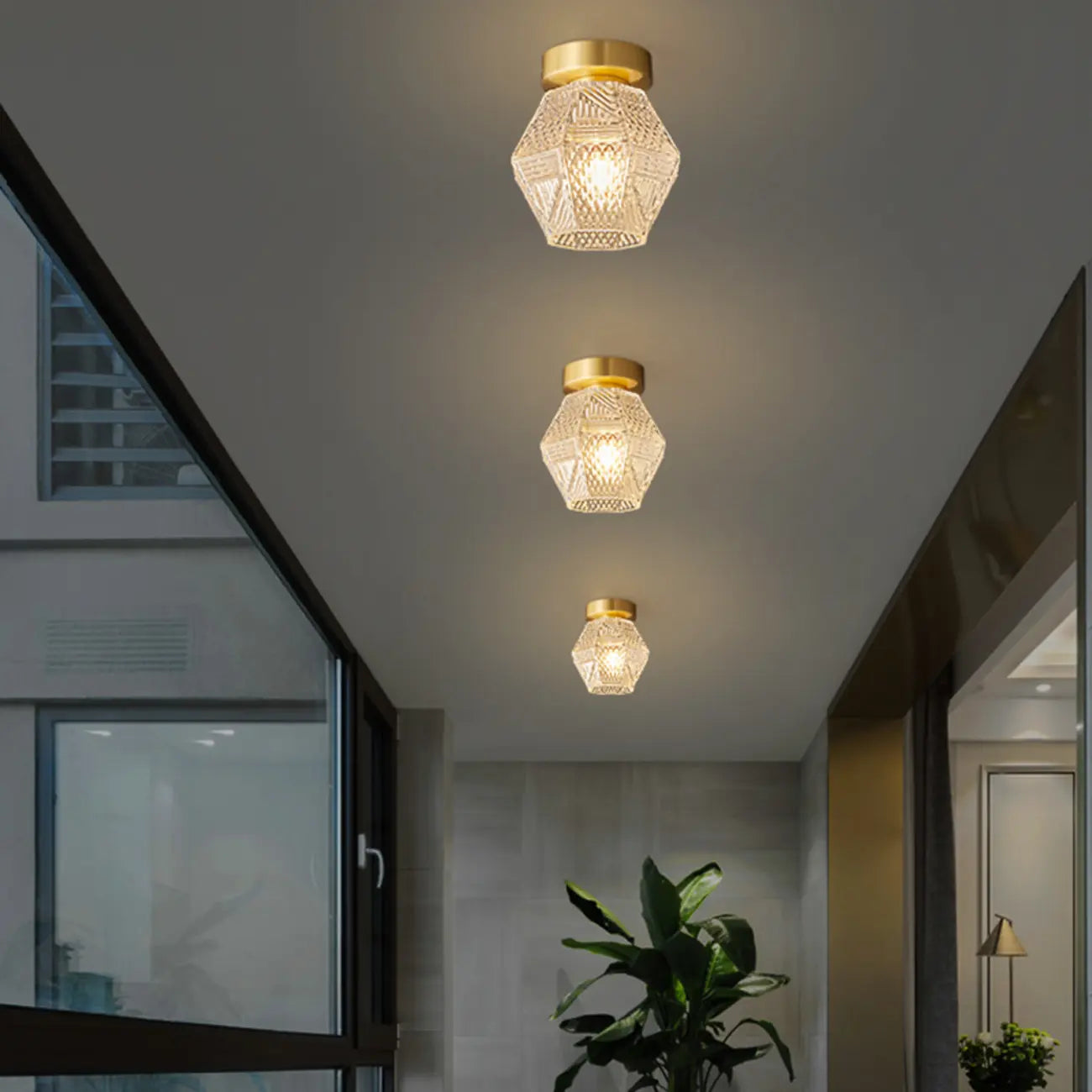 5 to 9 Inch Gold Modern Semi Flush Ceiling Light for Entryway