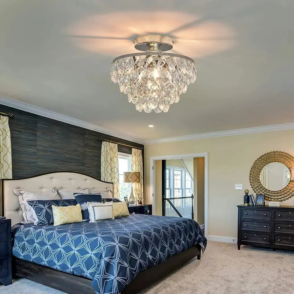Luxury Crystal LED Semi Flush Ceiling Light for Living Space