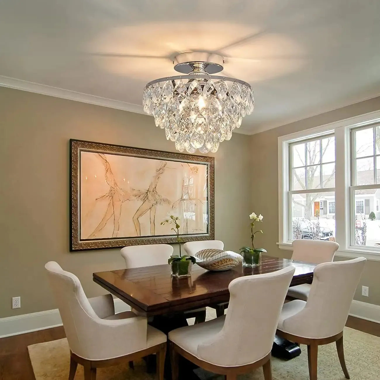Luxury Crystal LED Semi Flush Ceiling Light for Living Space