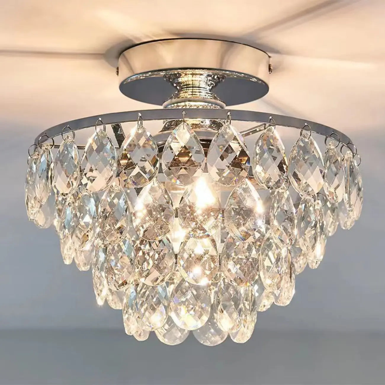 Luxury Crystal LED Semi Flush Ceiling Light for Living Space
