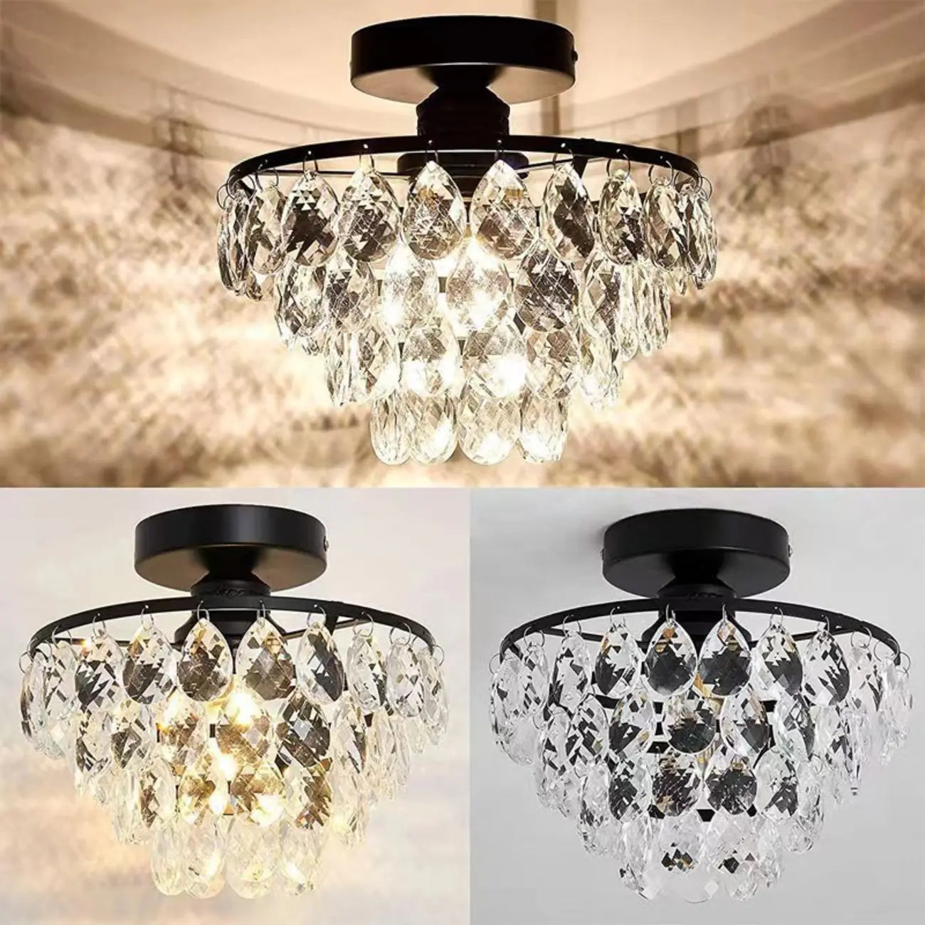 Luxury Crystal LED Semi Flush Ceiling Light for Living Space