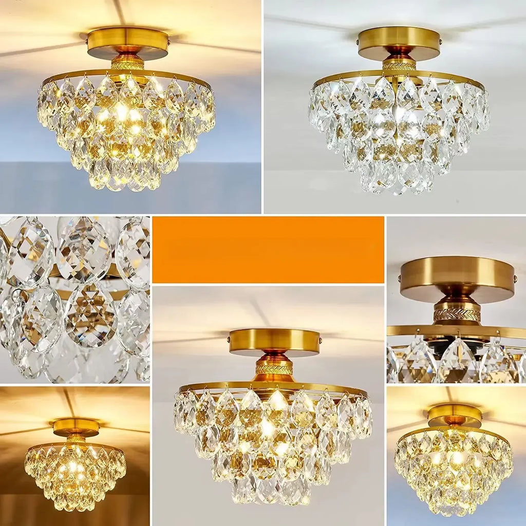 Luxury Crystal LED Semi Flush Ceiling Light for Living Space