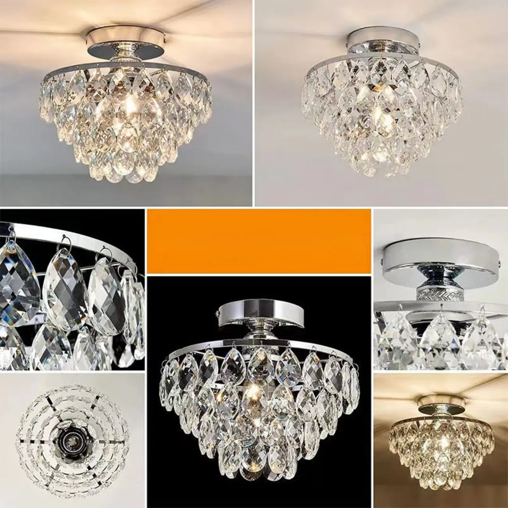 Luxury Crystal LED Semi Flush Ceiling Light for Living Space