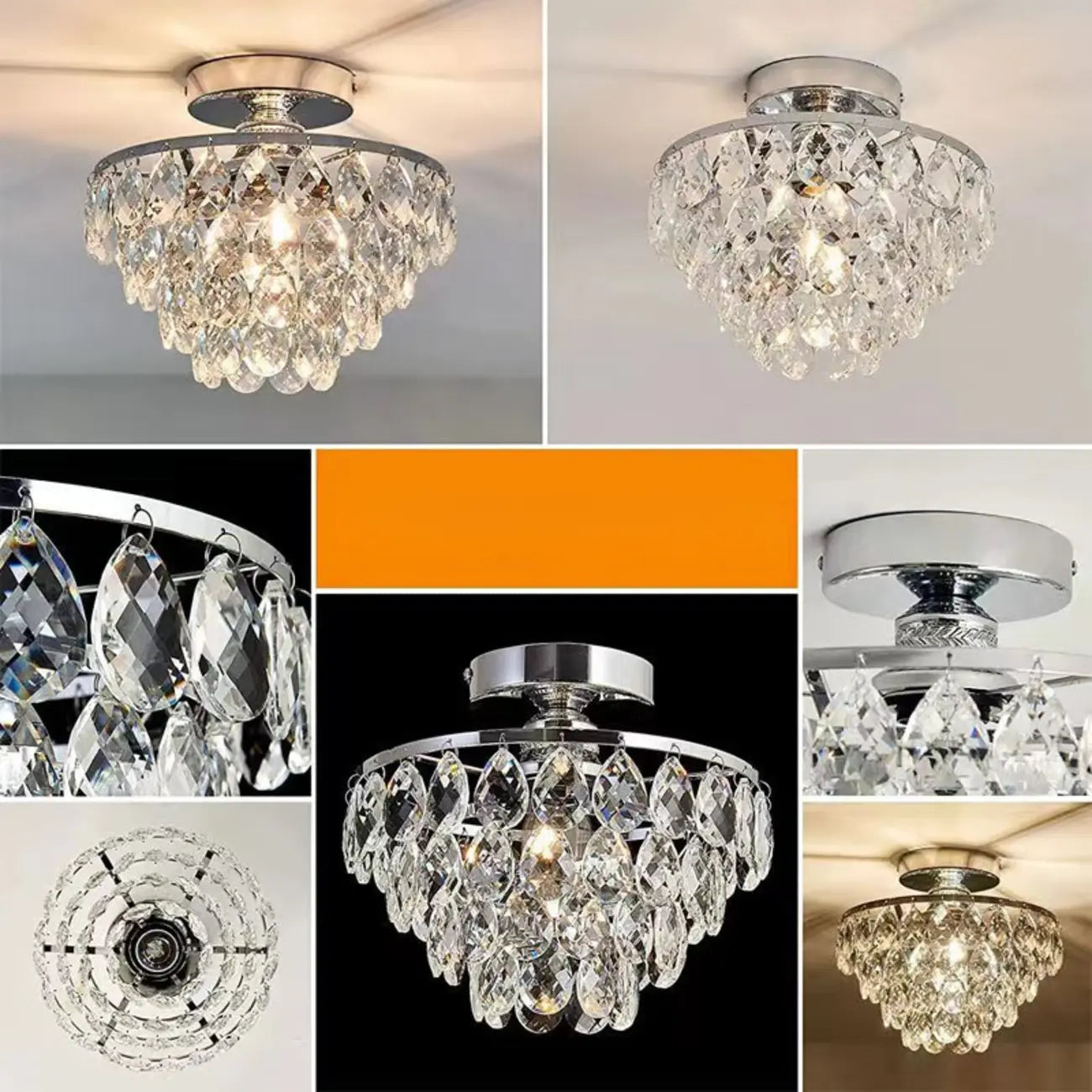 Luxury Crystal LED Semi Flush Ceiling Light for Living Space