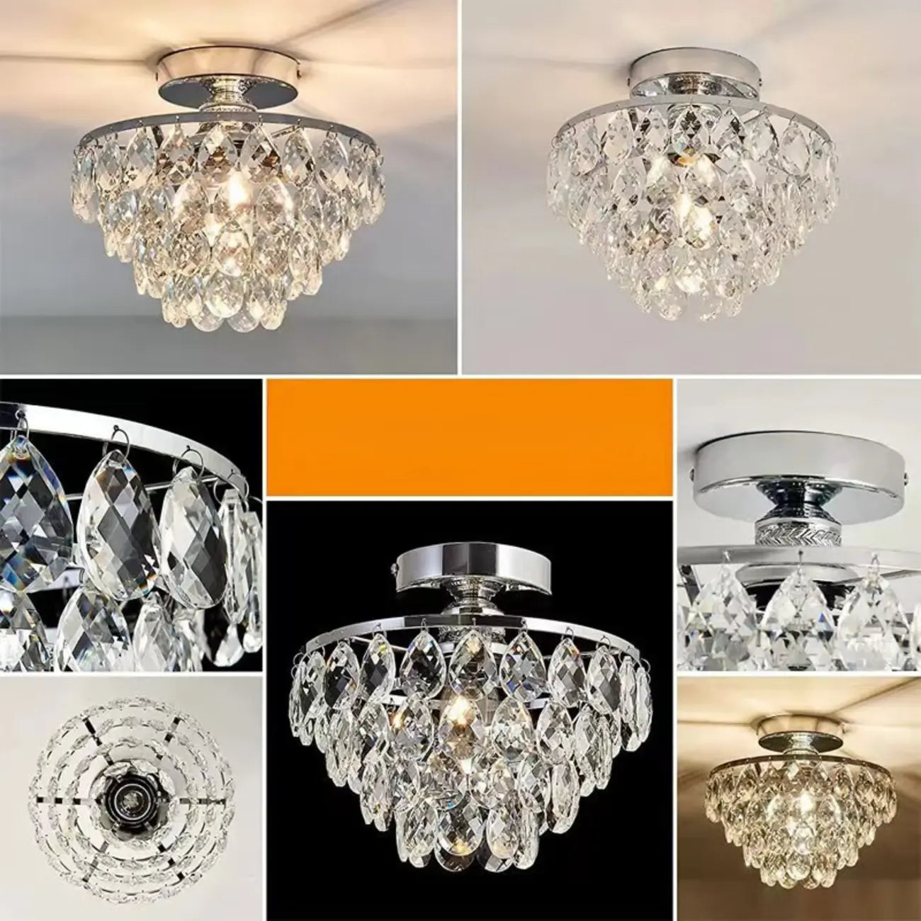 Luxury Crystal LED Semi Flush Ceiling Light for Living Space