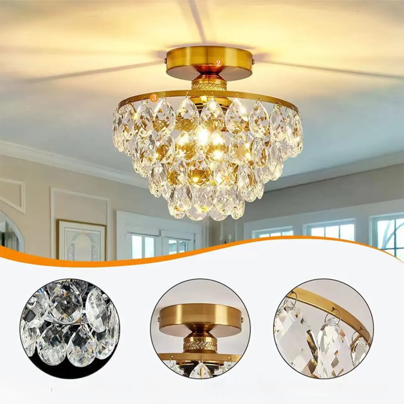 Luxury Crystal LED Semi Flush Ceiling Light for Living Space