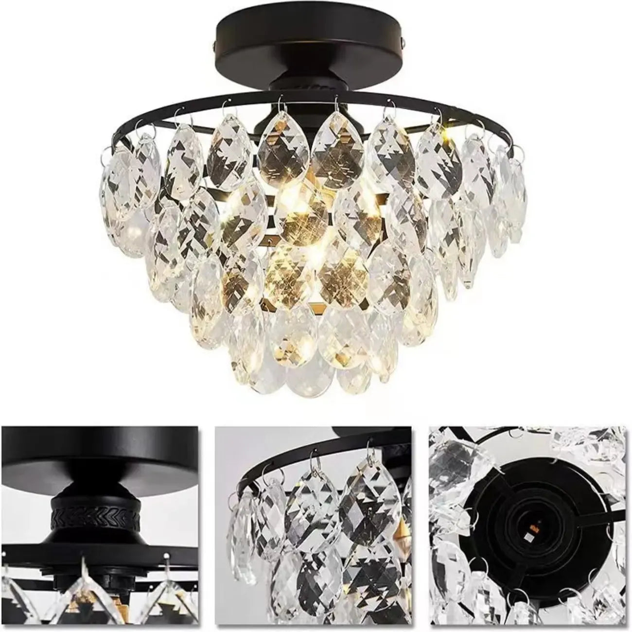 Luxury Crystal LED Semi Flush Ceiling Light for Living Space