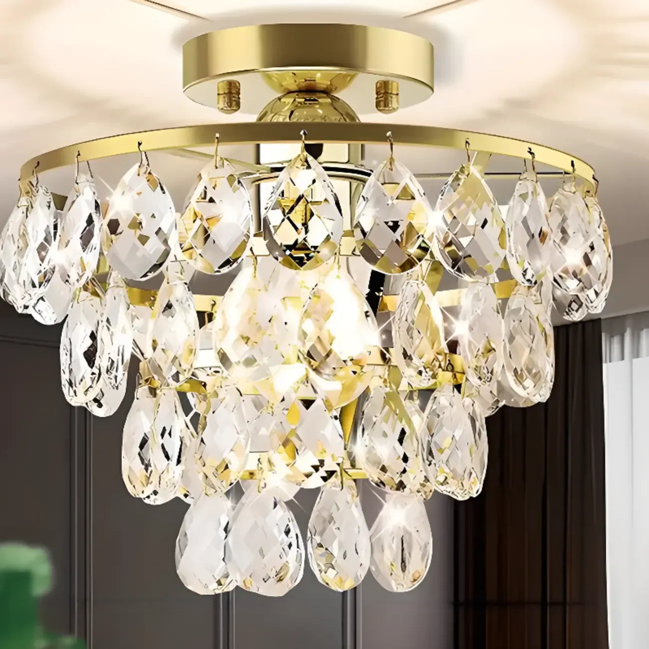 Luxury Crystal LED Semi Flush Ceiling Light for Living Space