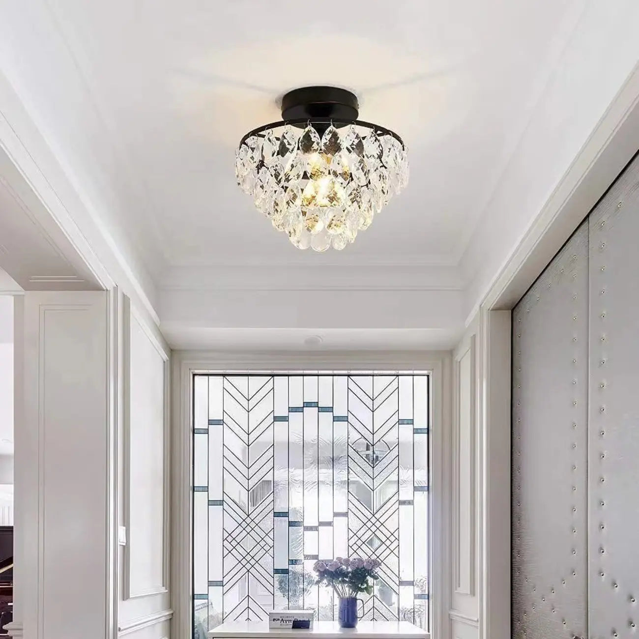 Luxury Crystal LED Semi Flush Ceiling Light for Living Space