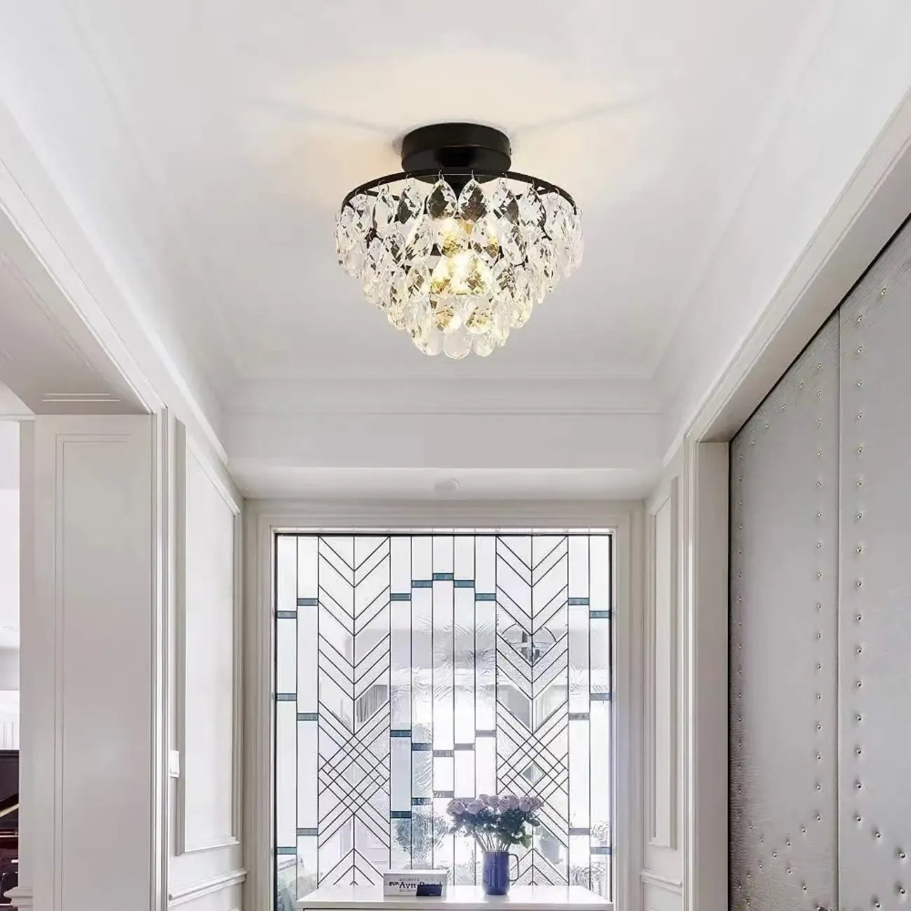 Luxury Crystal LED Semi Flush Ceiling Light for Living Space
